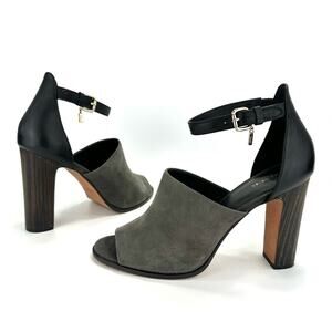 Coach Lucille Block High Heel Sandal Size 11 Black/Green Leather Padded Open-Toe